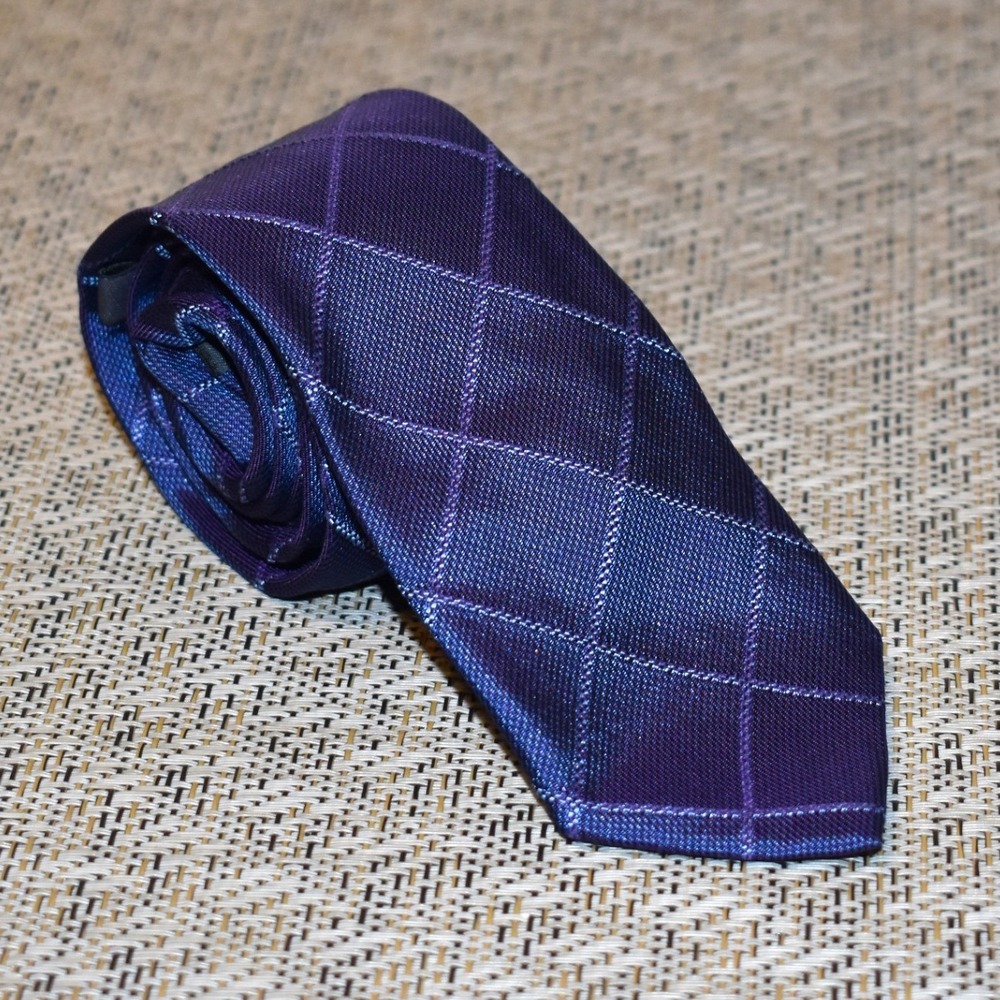 John Varvatos Tie Mens OS Purple‎ Excellent Windowpane Check 100% Silk Slim